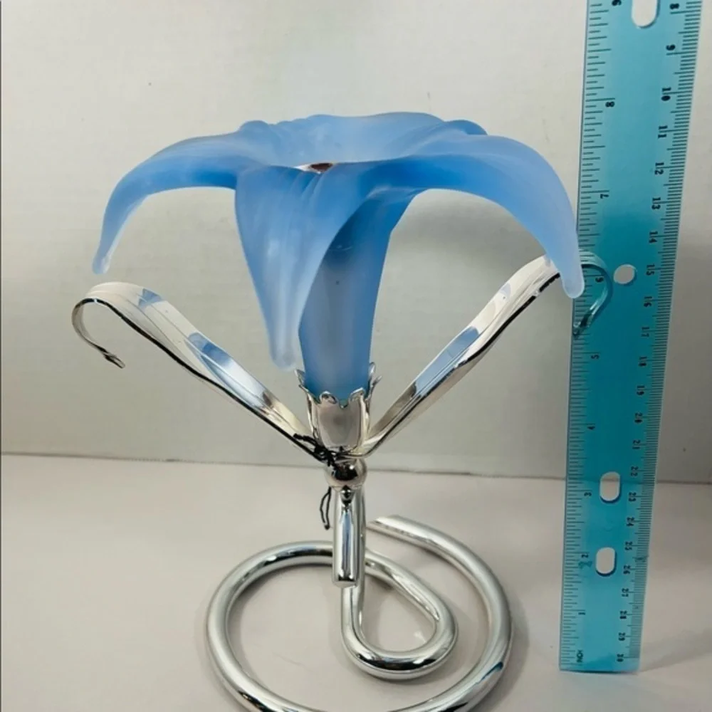 Unique frosted baby blue flower candle holder new
